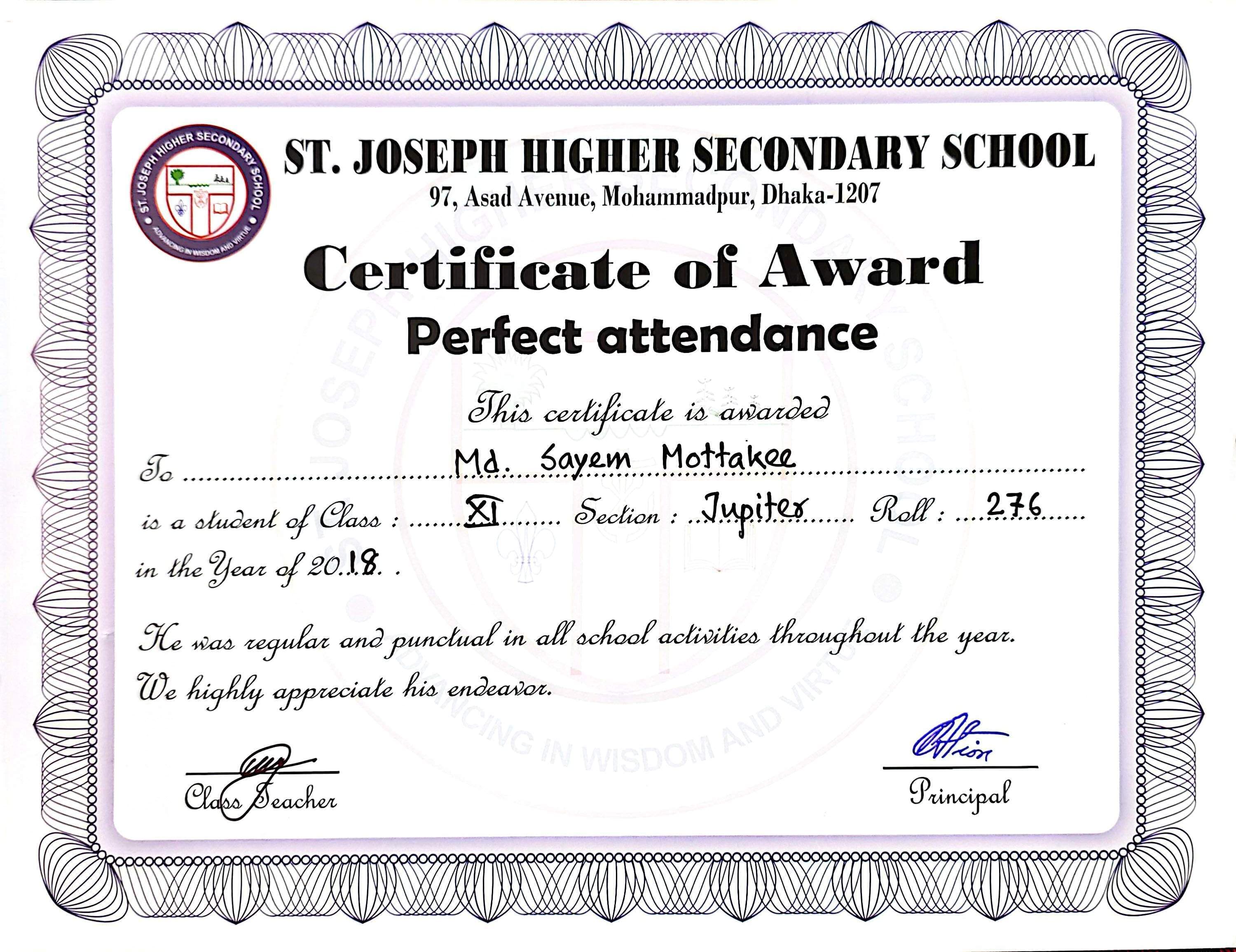 Perfect Attendance — Grade 11