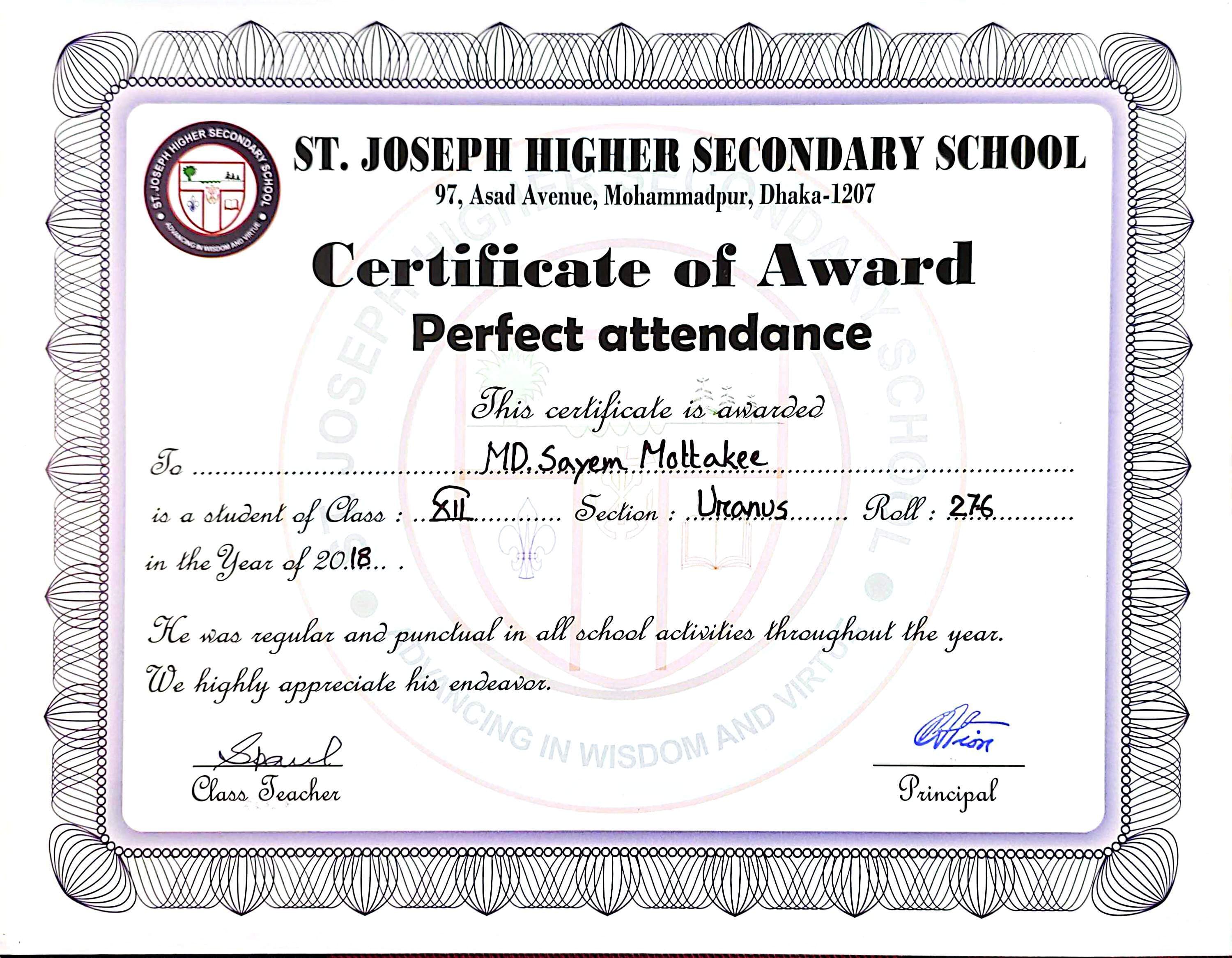 Perfect Attendance — Grade 12